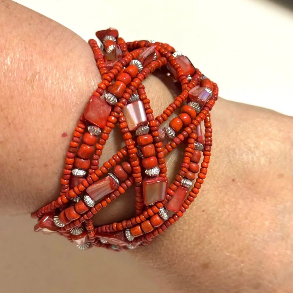 Beaded‎ Cuff Bracelet In Colorful Sienna